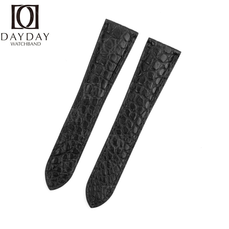 Cartier Tank Ronde solo black alligator leather watch band replacement strap