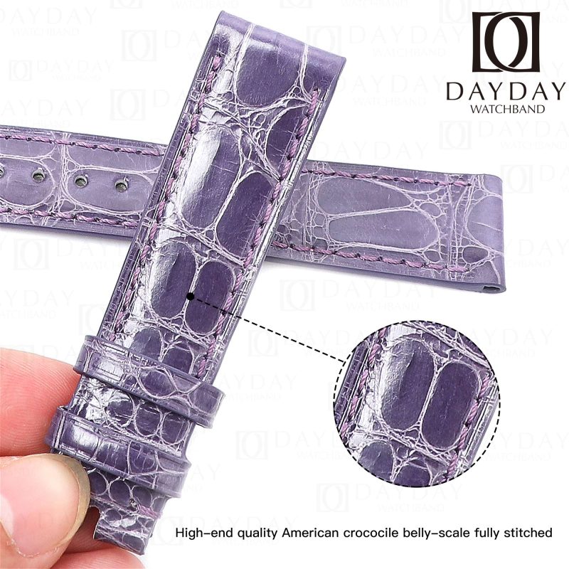 Chopard-Happy-Sport dancing floating diamonds 30mm 33mm 36mm ladies watches -Purple-crocodile leather-strap-Replacement-watch-band