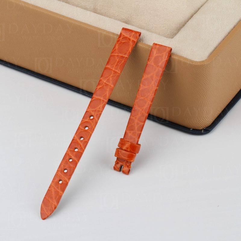 Chopard Happy Sport dancing floating 3 5 7 diamonds orange alligator leather watch band round scale replacement strap