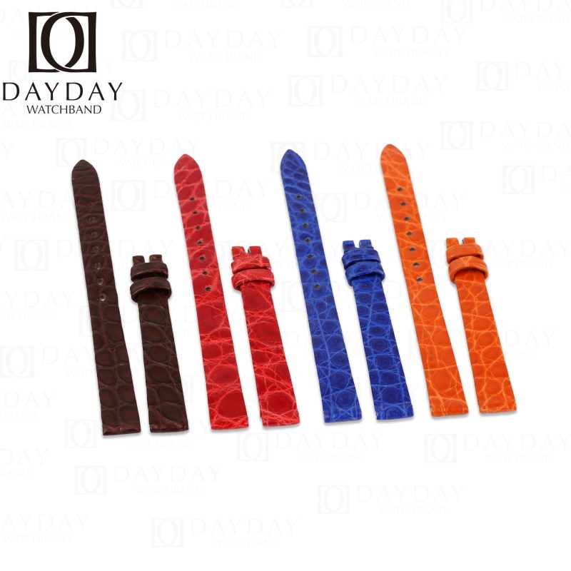 Chopard Happy Sport dancing floating 3 5 7 diamonds red blue orange brown alligator leather watch band round scale replacement strap