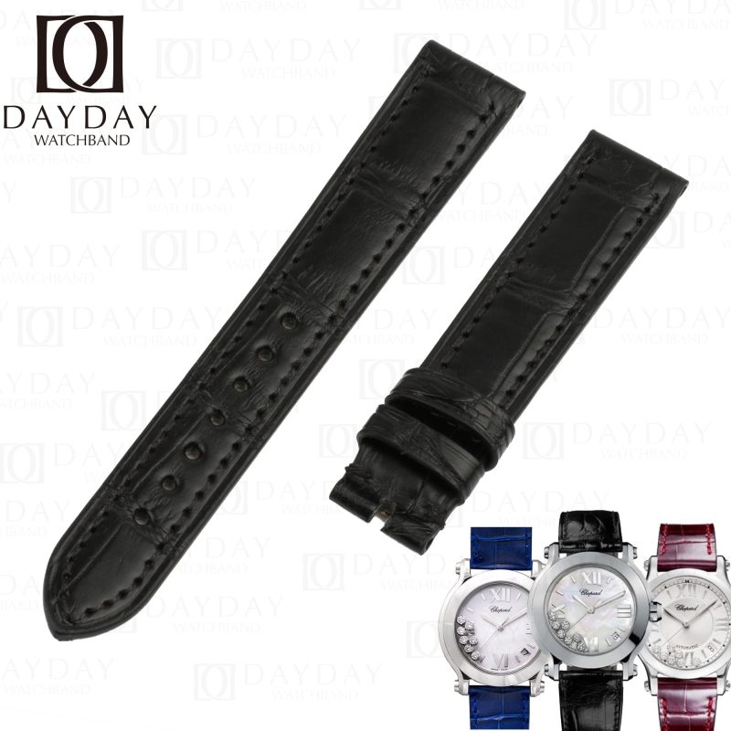 Chopard-Happy-Sport dancing floating 3 5 7 diamonds 30mm 33mm 36mm ladies watches -Black-alligator leather-watch-band-strap replacement-15mm-18mm