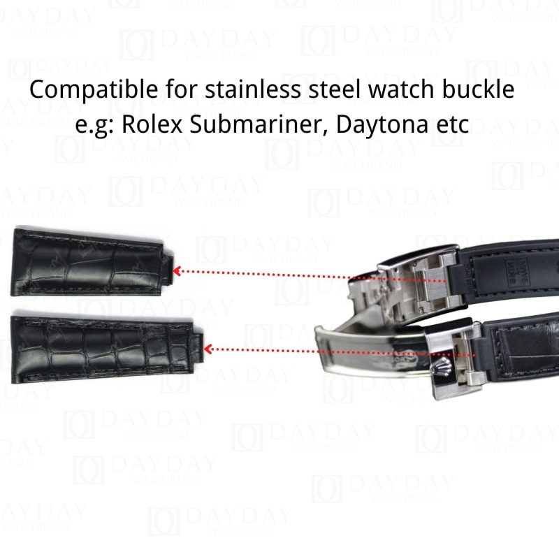 Custom Replacement-Rolex-Submariner-40mm 41mm watch-band-strap black-alligator-leather-20mm-21mm