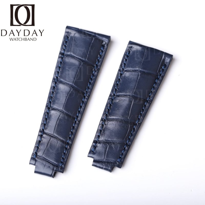 Custom-20mm-21mm-22mm-Blue-alligator-leather-watch-band-for-Rolex-Sky-Dweller-Submariner-Datejust