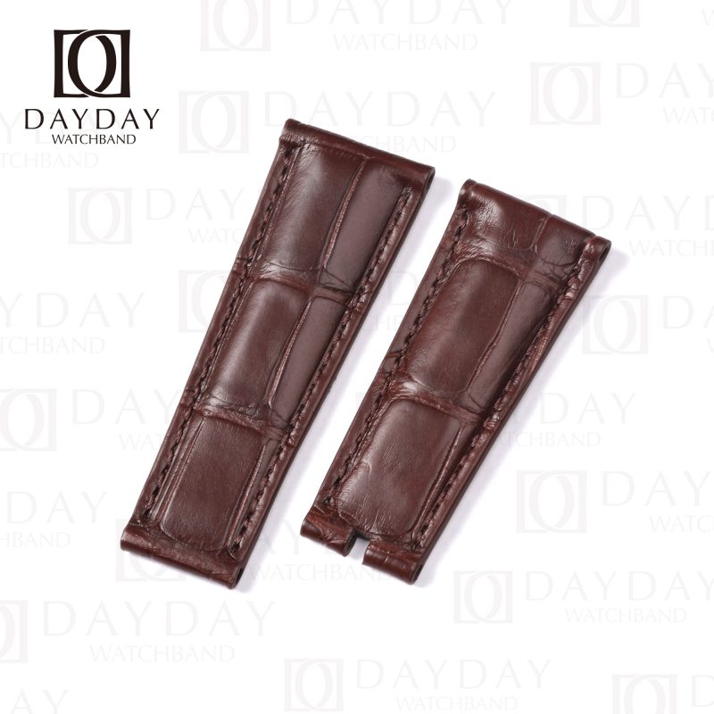 Custom 21mm 22mm Brown alligator leather watch band Rolex Sky Dweller (1)