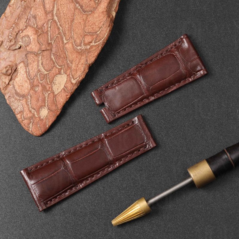 Custom 21mm 22mm Brown alligator leather watch band Rolex Sky Dweller (6)