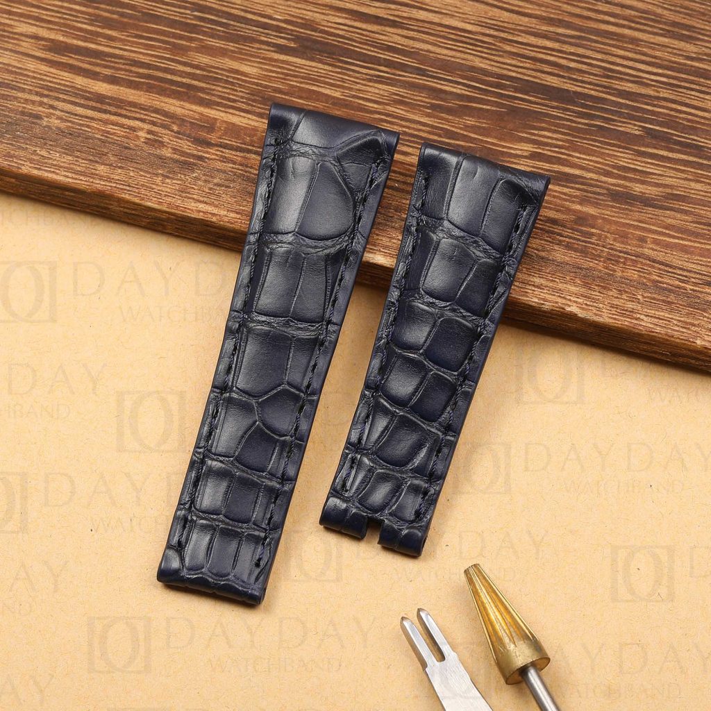 Custom 21mm 22mm Dark Blue alligator leather watch band Rolex Sky Dweller