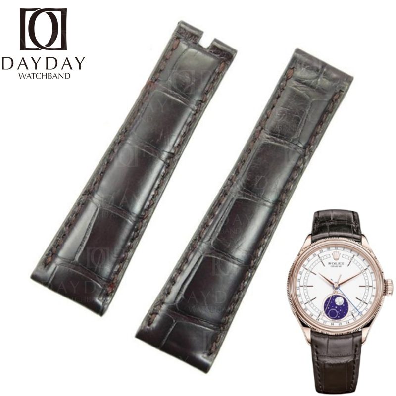 Custom-21mm-22mm-black-alligator-leather-watch-band-for-Rolex-Sky-Dweller