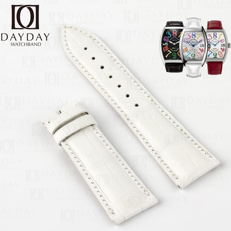 Custom-Alligator-white-leather-watch-band-strap-for-Franck-Muller-CASABLANCA-8880-Crazy Hours color-dreams-wristwatch
