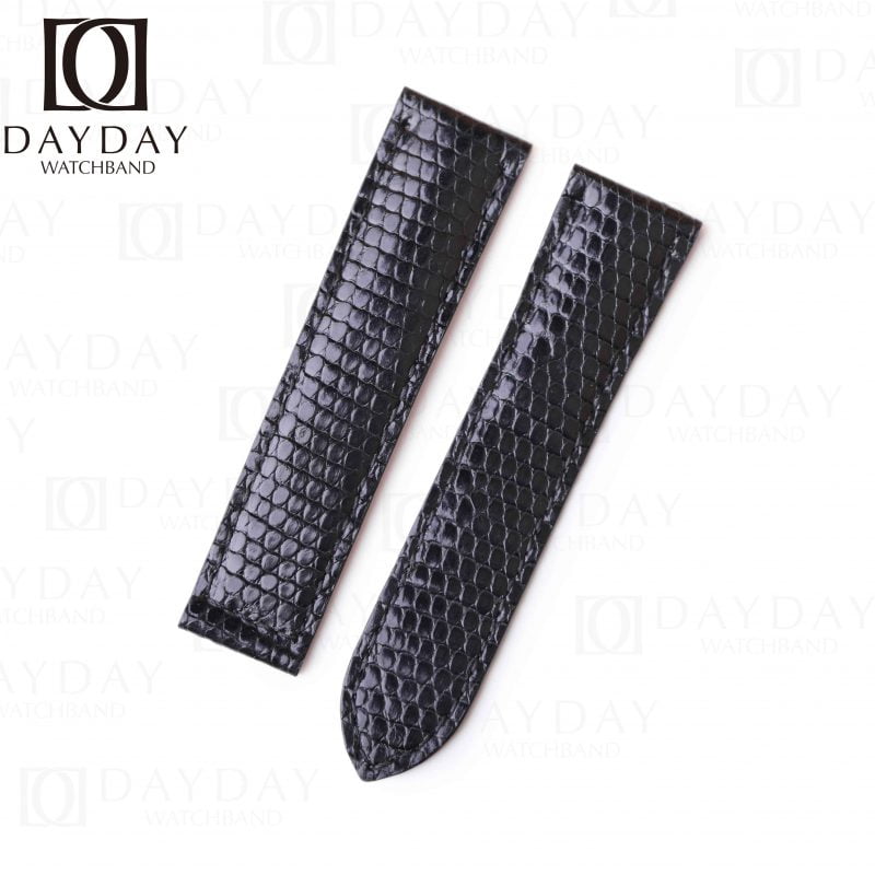 Custom Black Lizard leather strap for Cartier Tank single-folded watch band