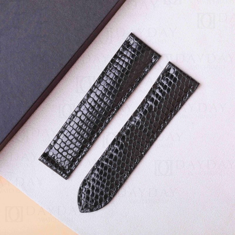 Custom Black Lizard leather strap for Cartier Tank single-folded watch band