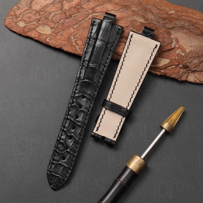 Custom Black alligator leather watch band for Bvlgari Diagono (2)