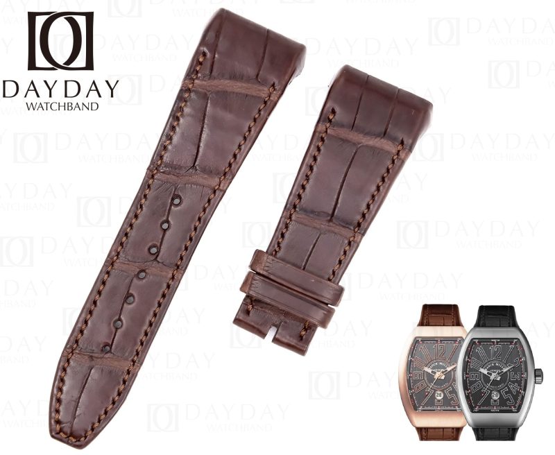 Custom handmade Franck Muller Vanguard Yachting Skeleton Racing Revolution 7 Days Watch V32 V41 V45 watch strap replacement brown alligator leather watch band for sale