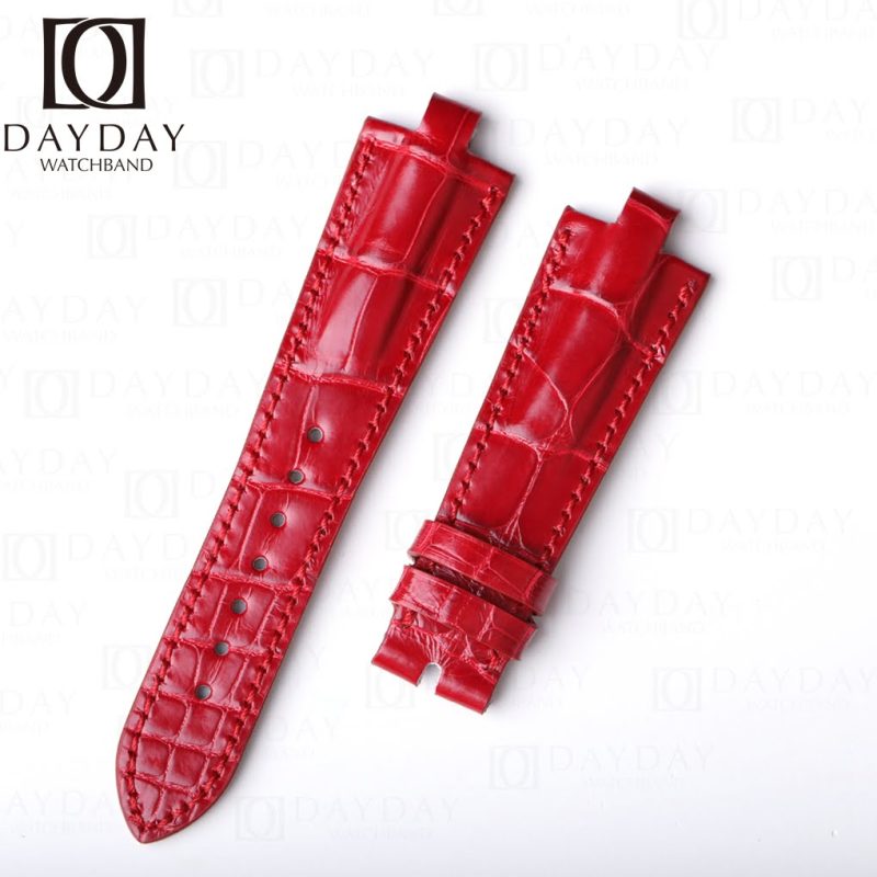 Custom-Red-alligator-leather-watch-band-for-Bvlgari-Diagono