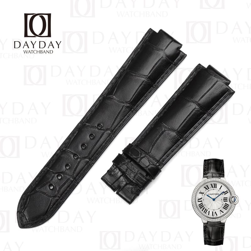 Custom alligator Black leather strap for Cartier Ballon Bleu de pin buckle 14mm 16mm 18mm 20mm 22mm watch band (1)