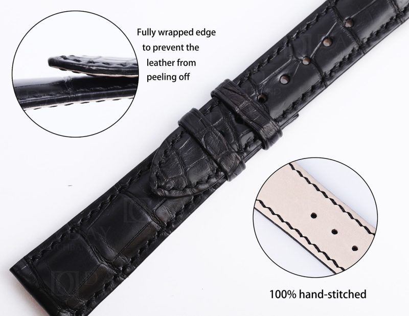 Custom alligator black alligator leather strap for Rolex Cellini time Moonphase 20mm replacement watch band for sale