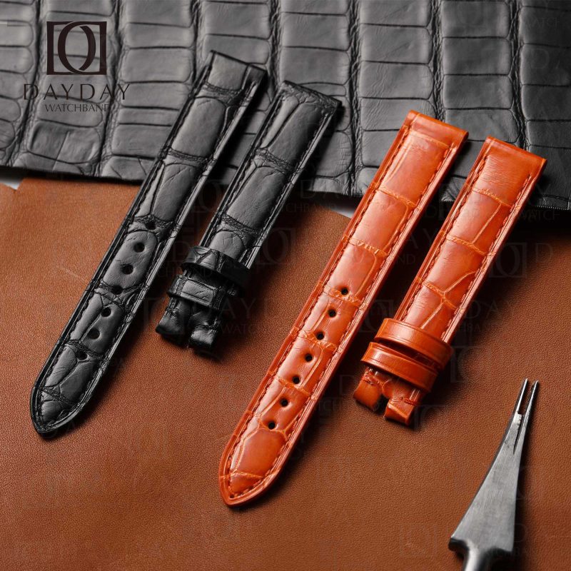 Custom alligator leather orange black 15mm 18mm Chopard happy sport dancing floating 3 5 7 diamonds watch band for sale