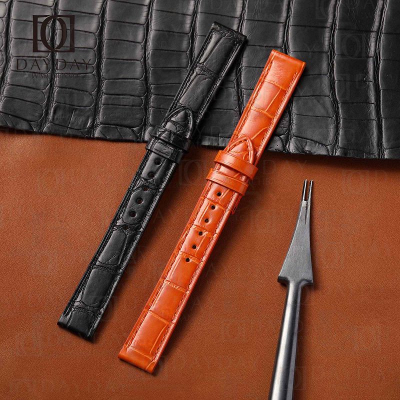 Custom alligator leather orange black 15mm 18mm Chopard happy sport watch bands for sale