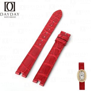 Custom-genuine red belly scale alligator-leather-watch strap-for-Cartier-Baignoire-ladies-watch