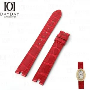 Custom-genuine red belly scale alligator-leather-watch strap-for-Cartier-Baignoire-ladies-watch