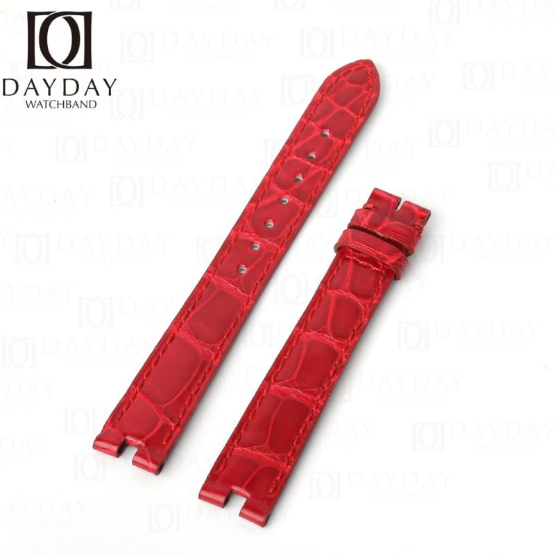 Custom-genuine red belly scale alligator-leather-watch strap-for-Cartier-Baignoire-ladies-watch