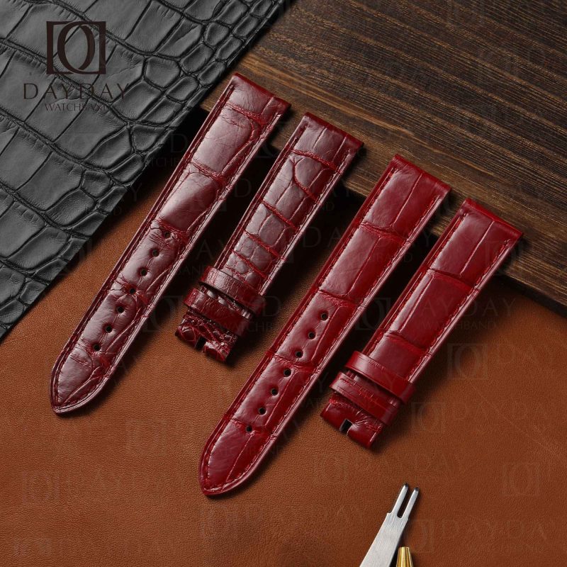 Custom crocodile leather red dark red 15mm 18mm Chopard happy sport dancing floating 3 5 7 diamonds watch straps aftermarket for sale