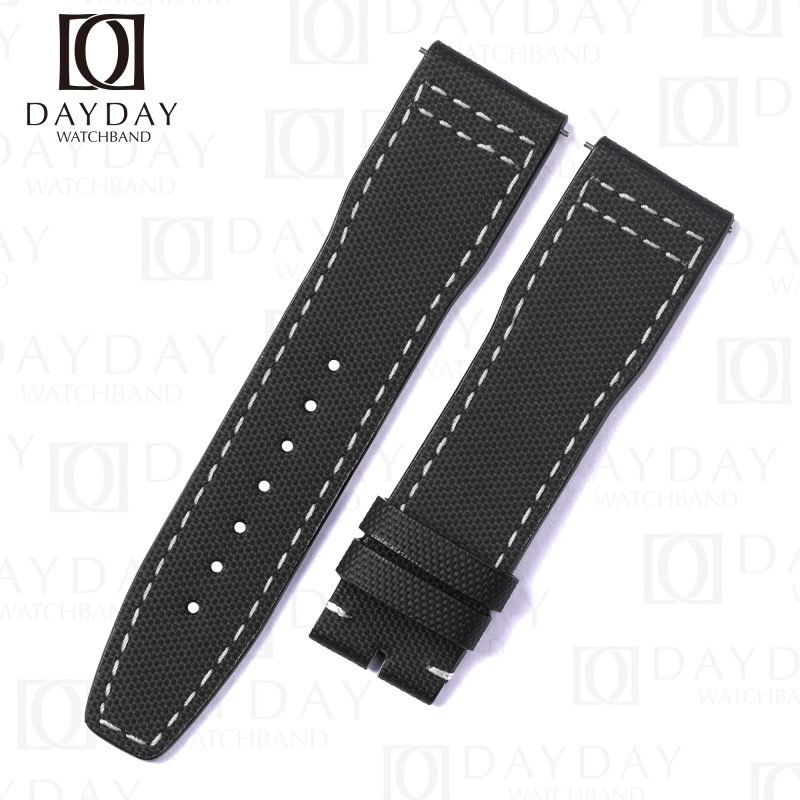 Custom handmade New 20mm 21mm Black Canvas fabric Straps Band replacement Compatible for IWC Pilot Top Gun aftermarket White Stitching