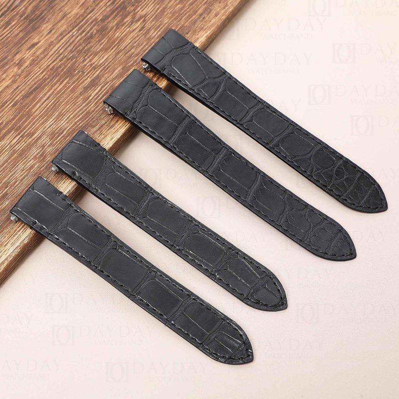 Custom handmade replacement aftermarket black alligator leather watch band for Cartier Santos quickswitch strap 19mm 21mm
