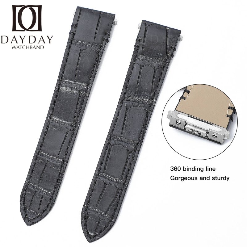 Custom handmade replacement aftermarket black alligator leather watch band for Cartier Santos quickswitch strap 19mm 21mm