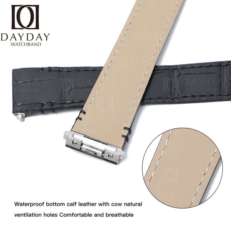 Custom handmade replacement aftermarket black alligator leather watch band for Cartier Santos quickswitch strap 19mm 21mm