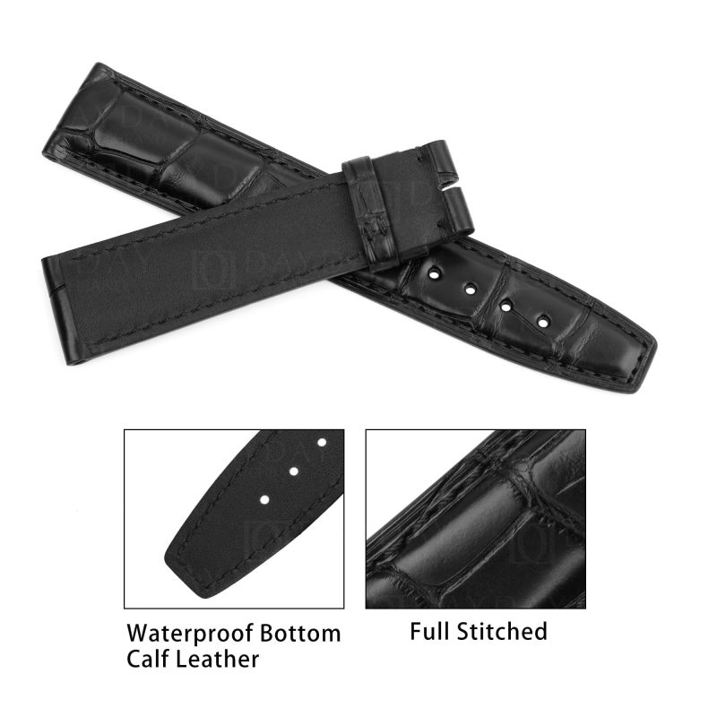 Custom handmade replacement black alligator leather watch band strap 20mm 22mm for IWC Portuguese Portofino watch aftermarket for sale