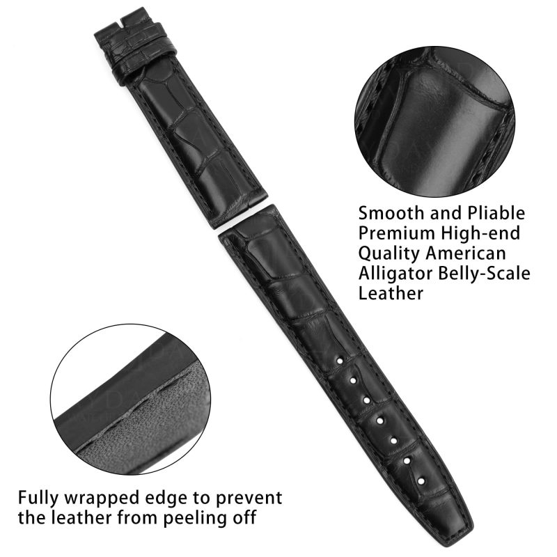 Custom handmade replacement black alligator leather watch band 20mm 22mm for IWC Portuguese Portofino watch