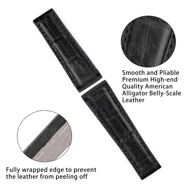 Custom-handmade-replacement-black-alligator-leather-watch-band-for-Rolex-Daytona-strap-20mm