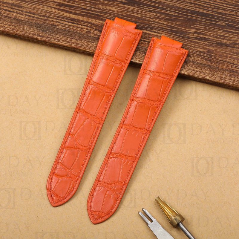 Custom handmade watch strap Orange alligator cartier Ballon Bleu (1)