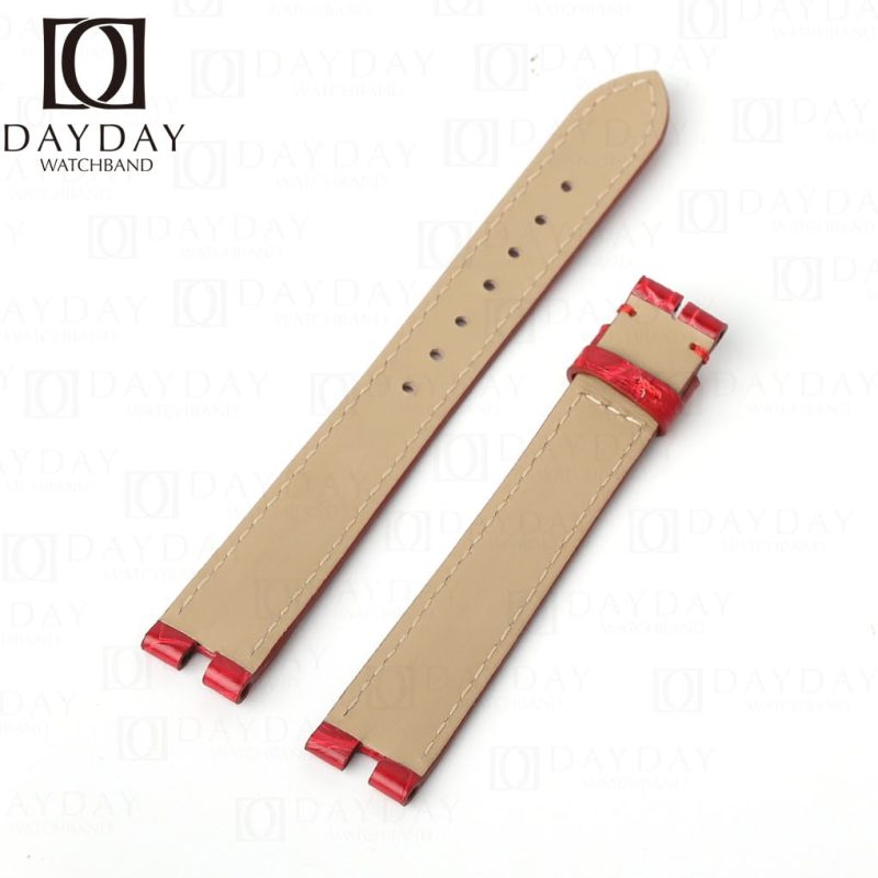 Custom-genuine red belly scale alligator-leather-watch strap-for-Cartier-Baignoire-ladies-watch