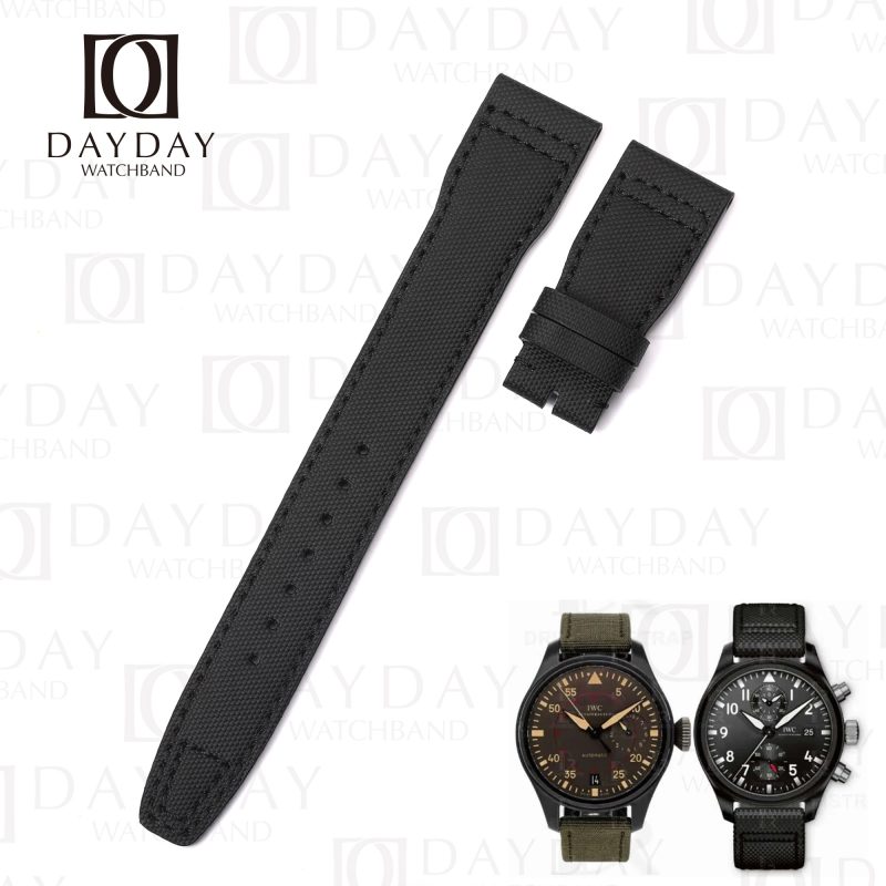 Custom replacement Black Canvas Nylon watch band for IWC Big Pilot Strap (1)