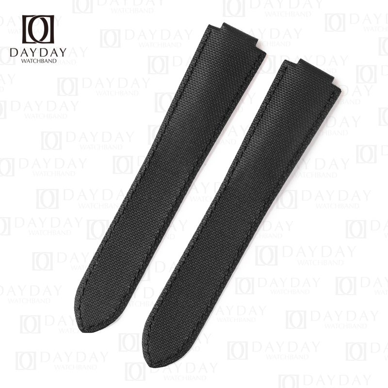 Custom replacement black canvas nylon watchbands for Cartier Ballon Bleu PVD strap