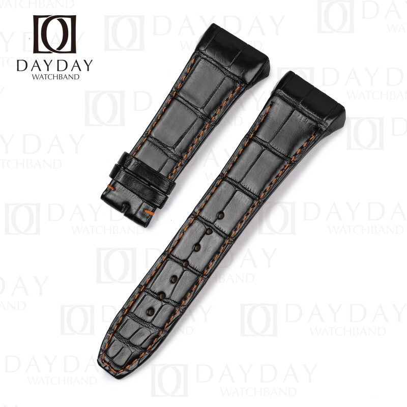 Custom replacement genuine black alligator leather watch strap for Franck Muller Vanguard V45 V41 V32 luxury watch (1)