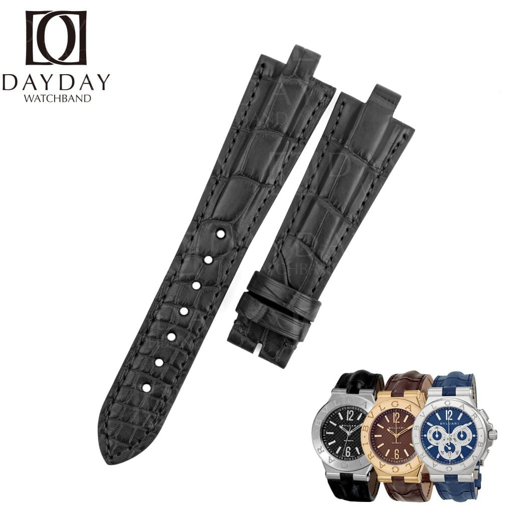 Handcrafted-Bvlgari-Aluminium-watch-black-Leather-Strap-for sale