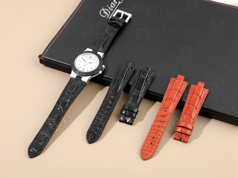 Handcrafted-Bvlgari-Aluminium-watch-black-Leather-Strap-for sale