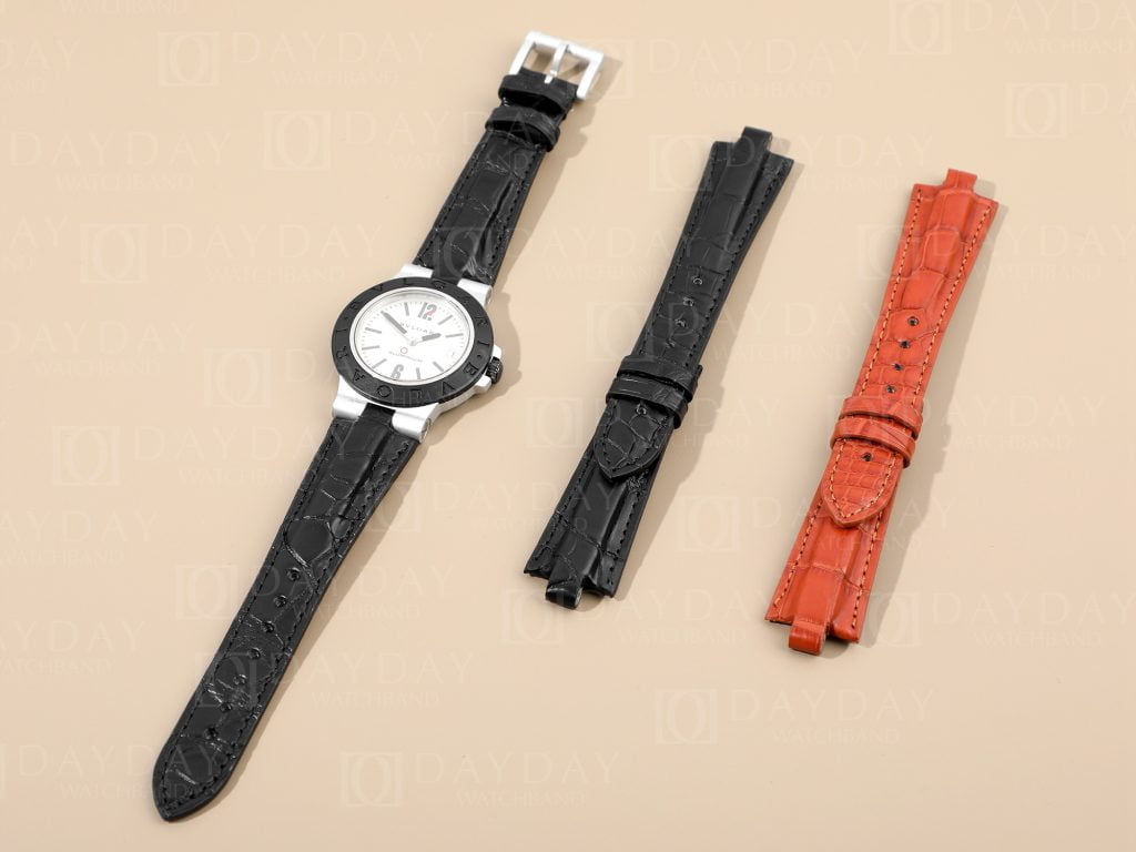 Handcrafted-Bvlgari-Aluminium-watch-black-Leather-Strap-for sale
