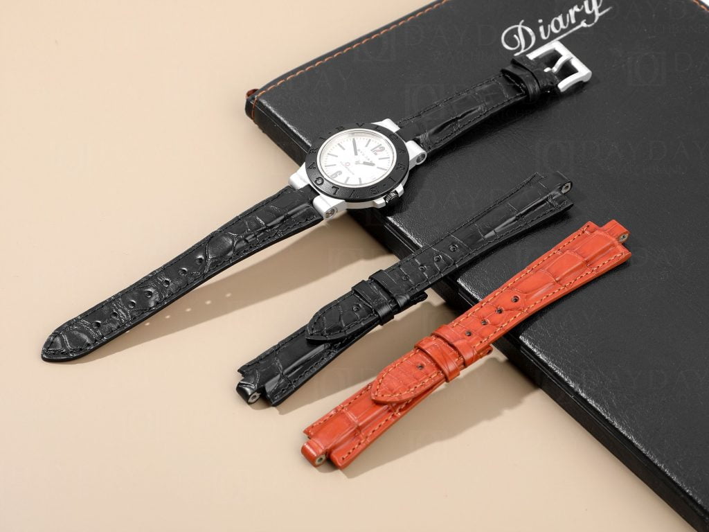 Handcrafted-Bvlgari-Aluminium-watch-black-Leather-Strap-for sale