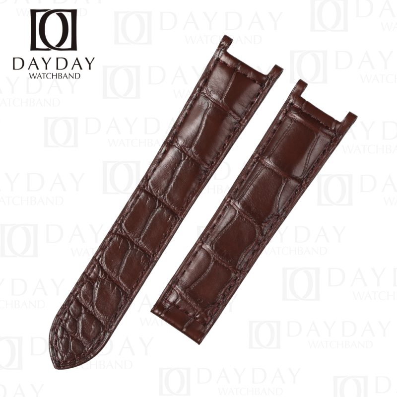 Handmade Brown Alligator Leather Watch Band Single Folded fit for Pasha de Cartier strap