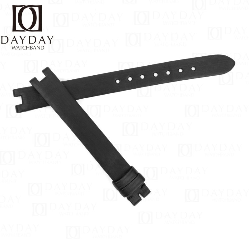 Handmade Ladies Cartier Baignoire Watch band Black satin leather strap for sale