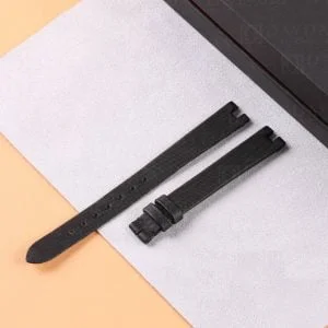 Handmade Ladies Cartier Baignoire Watch band Black satin leather strap for sale