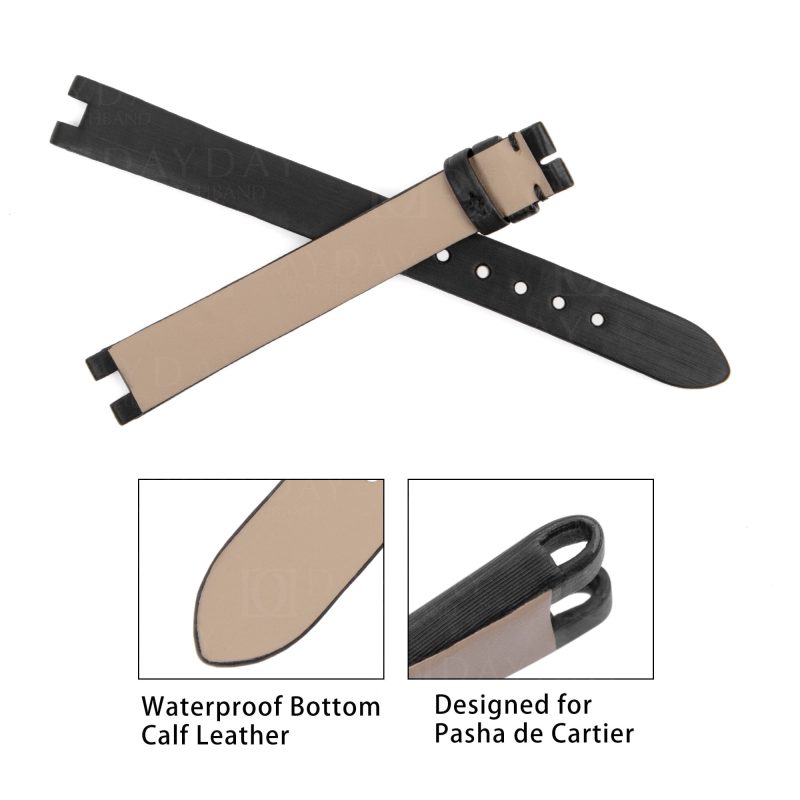Handmade Ladies Cartier Baignoire Watch band Black satin leather strap for sale Handmade Ladies Cartier Baignoire Watch band Black satin leather strap for sale