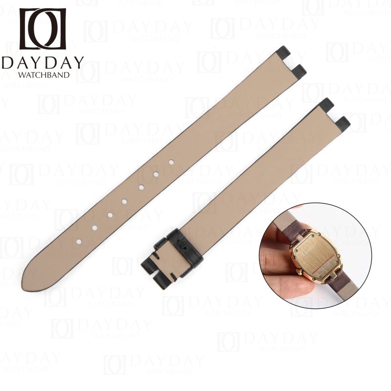 Handmade Ladies Cartier Baignoire Watch band Black satin leather strap for sale