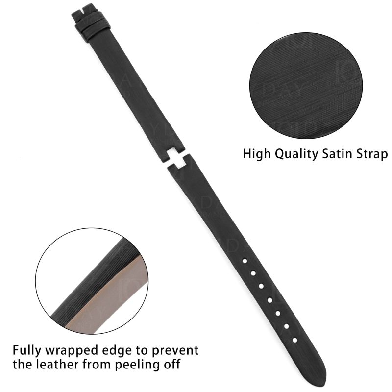 Handmade Ladies Cartier Baignoire Watch band Black satin leather strap for sale