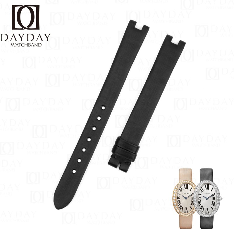 Handmade Ladies Cartier Baignoire Watch band Black satin leather strap for sale