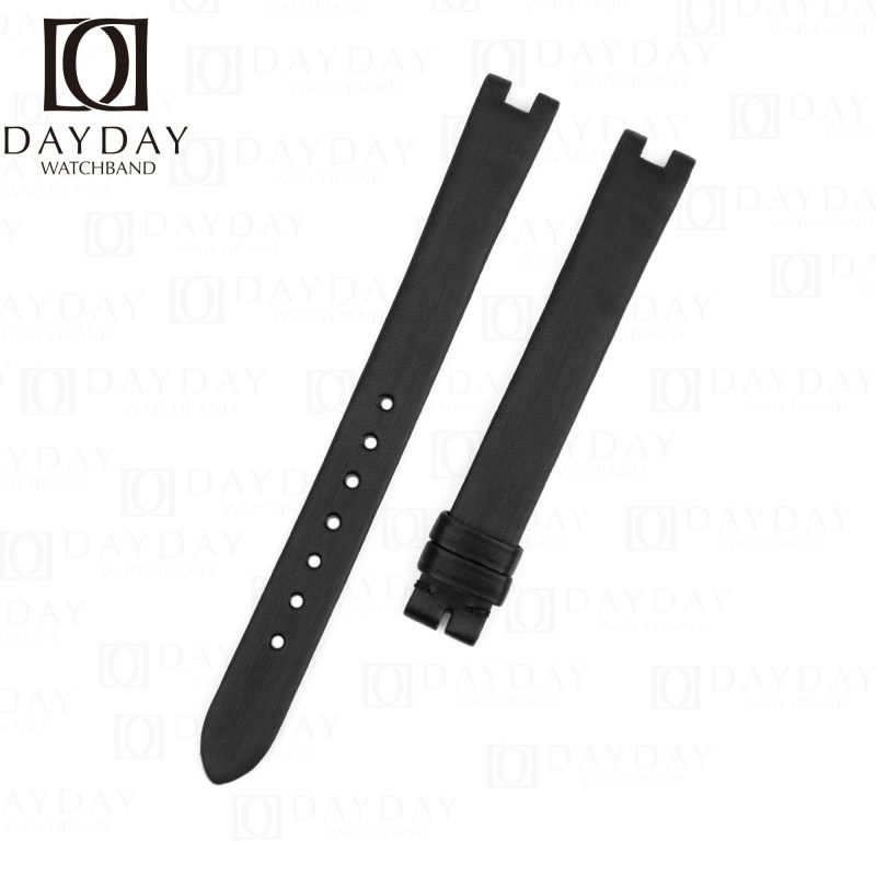 Handmade Ladies Cartier Baignoire Watch band Black satin leather strap for sale