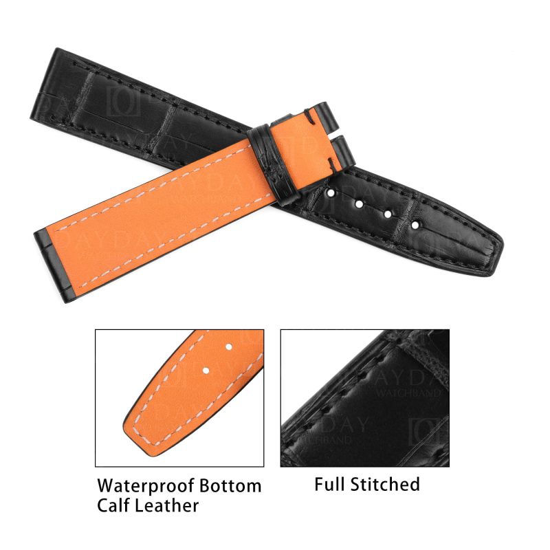Custom Handmade-black-alligator-leather-watch-band-strap Santoni-for-IWC-Portofino Schaffhause Portugieser-ladies-watch-band for sale aftermarket